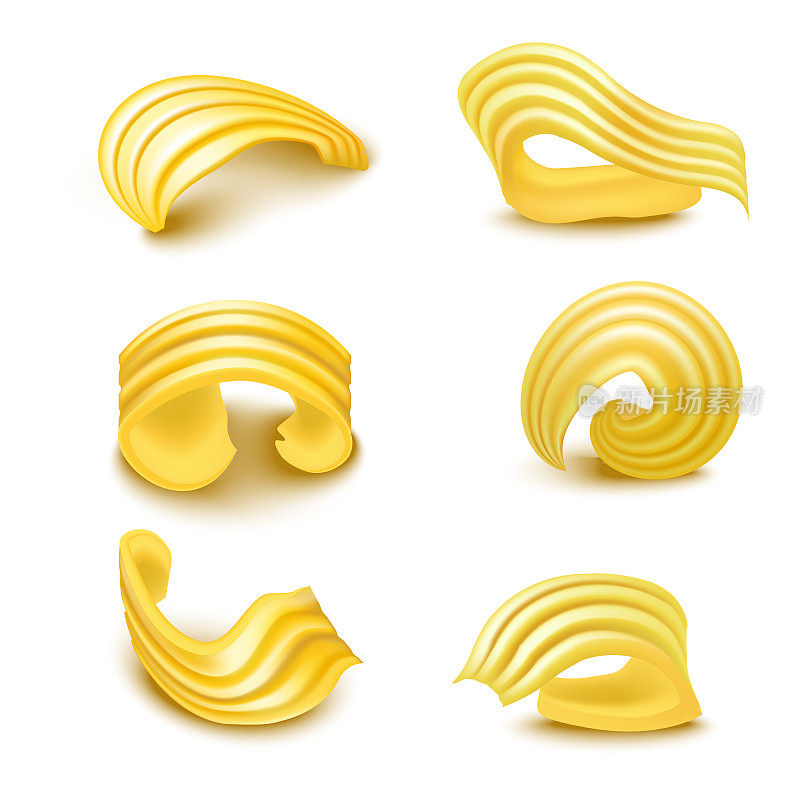 Realistic Detailed 3d Different Types Butter Curls Set. Vector